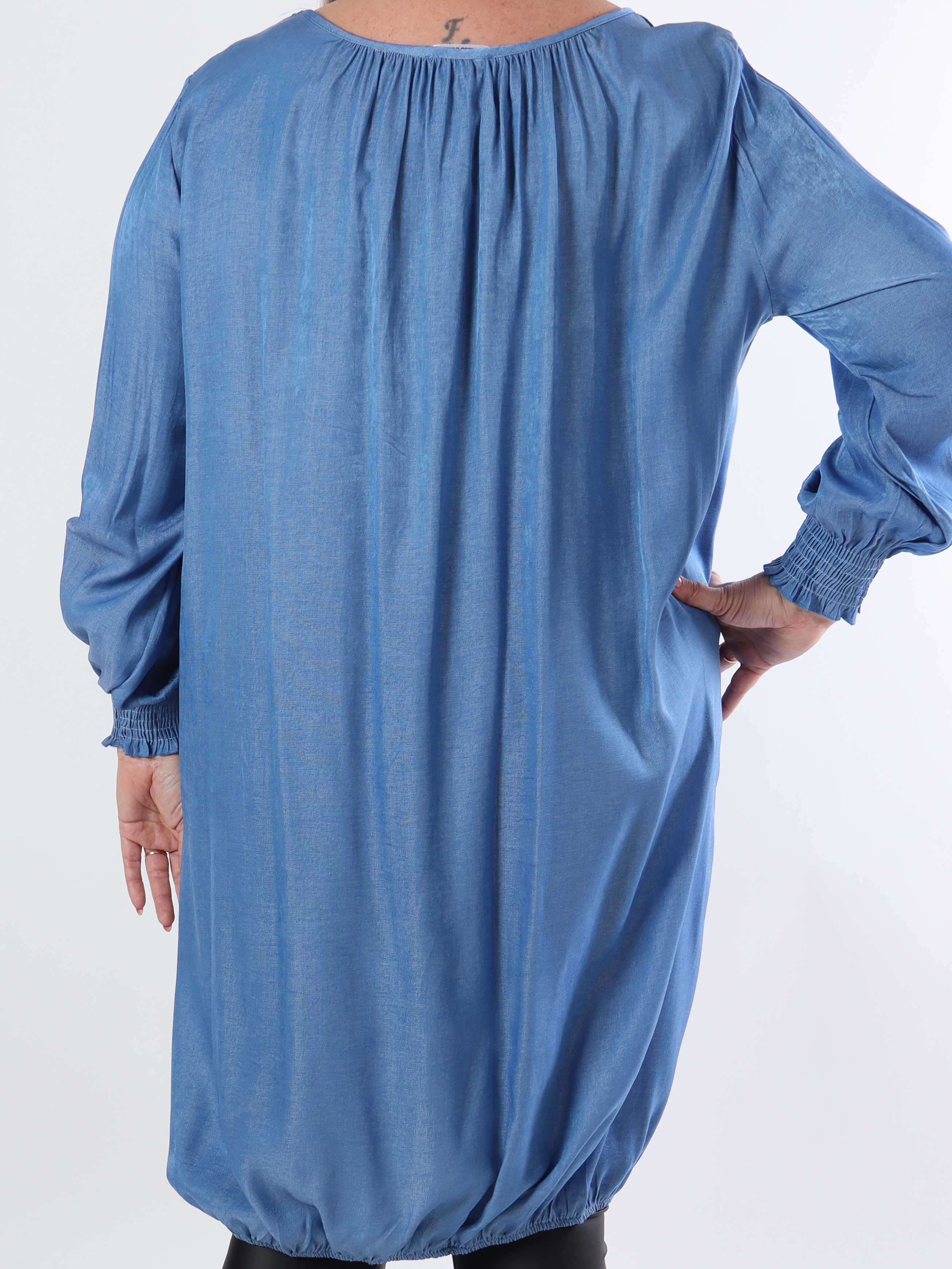 Miracle Denim Dress L/S - Plus size-klänning med resår i nederkanten